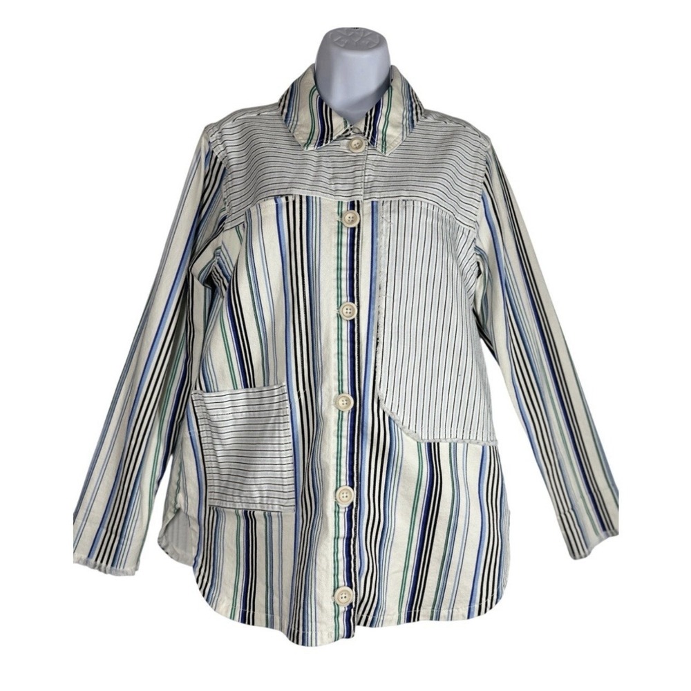 Maeve Anthropologie White Multi Striped Denim Boxy Shacket Sz: Medium
